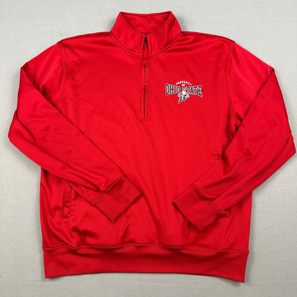 Ohio State Buckeyes Jacket Men Large Red Solid Champion 1/4 Zip Pullover NCAA L